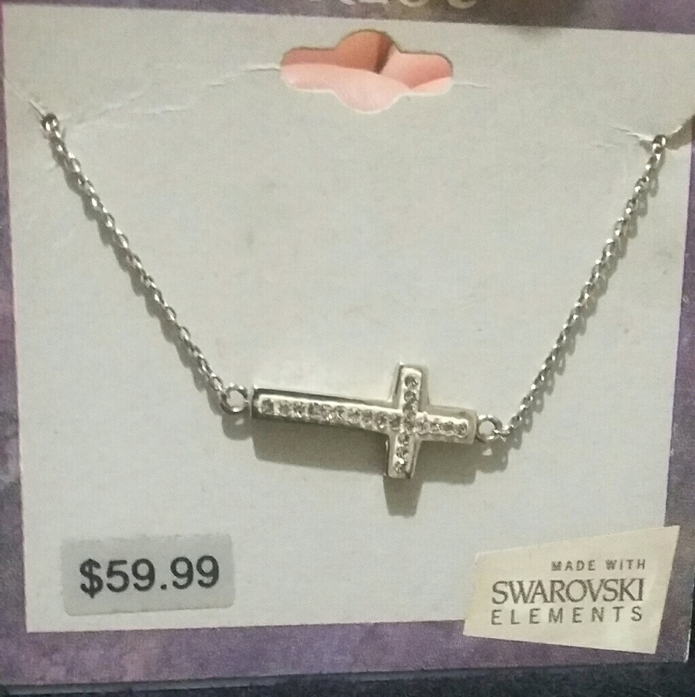 Dainty sterling cross necklace w swarovski accents